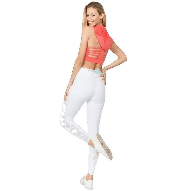 YELETE Women s Active Lace Up Mesh Side Workout Leggings Bright White M Walmart