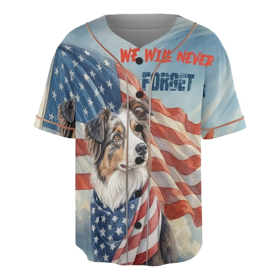 Patriot Australian Shepherd We Will Never Forget Patriotic Remembrance Day All Over Print 3D Baseball Shirt Aussie Dog Lover Gifts Softball Sport - 12014