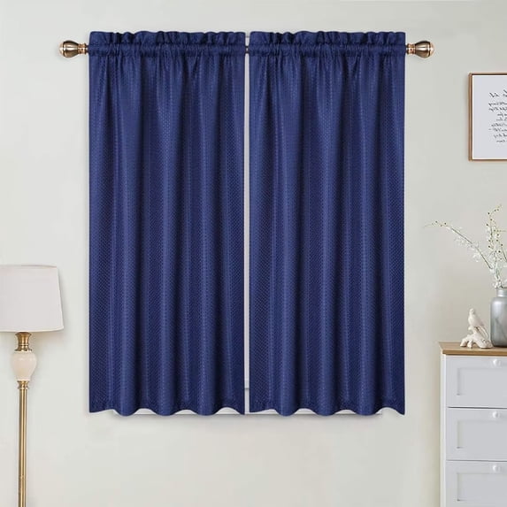 GlowSol 30"W x 45"L Kitchen Curtain Waffle Weave Cafe Curtains Rod Pocket Light Filtering Tier Curtains for Bathroom, Navy Blue, 1 Set