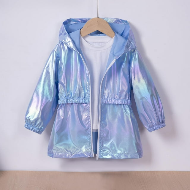 Girls' Spring Thin Hooded Zipper Coat , Colorful Cool Top For Outdoor Activities Sky Blue 1 Years