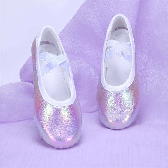 FSYBOA Girl Ballet Shoes, Elastic Straps Soft Sole Gifts Non Slip Girl Dance Shoes Purple Size 9.5(Little Kids)