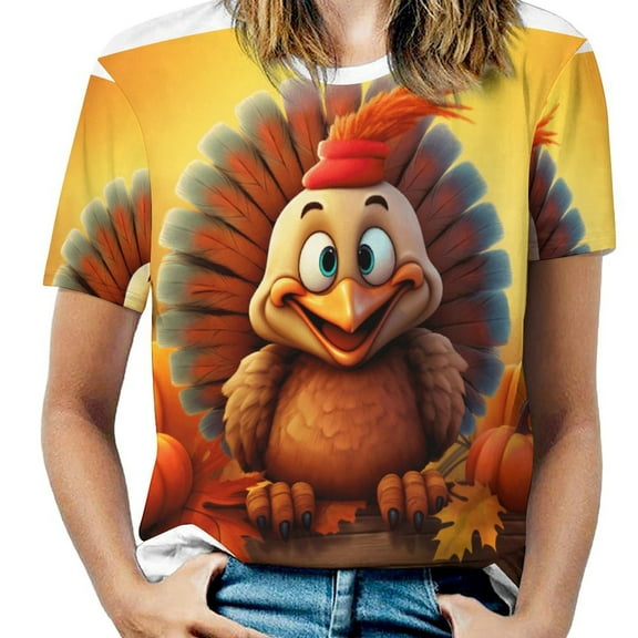Happy Thanksgiving Day Turkey Pumpkin T Shirts Basic T-Shirt Short Sleeve Ladies Tee Shirt Summer Graphic Clothing