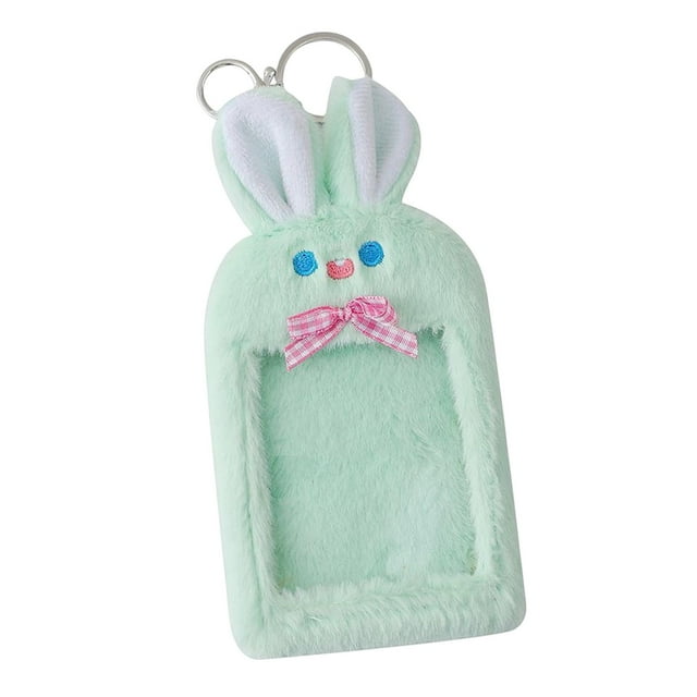Estuche lindo con forma de animal de peluche con llavero, protector de tarjeta de crédito de identificación, soporte para tarjeta fotográfica para Verde
