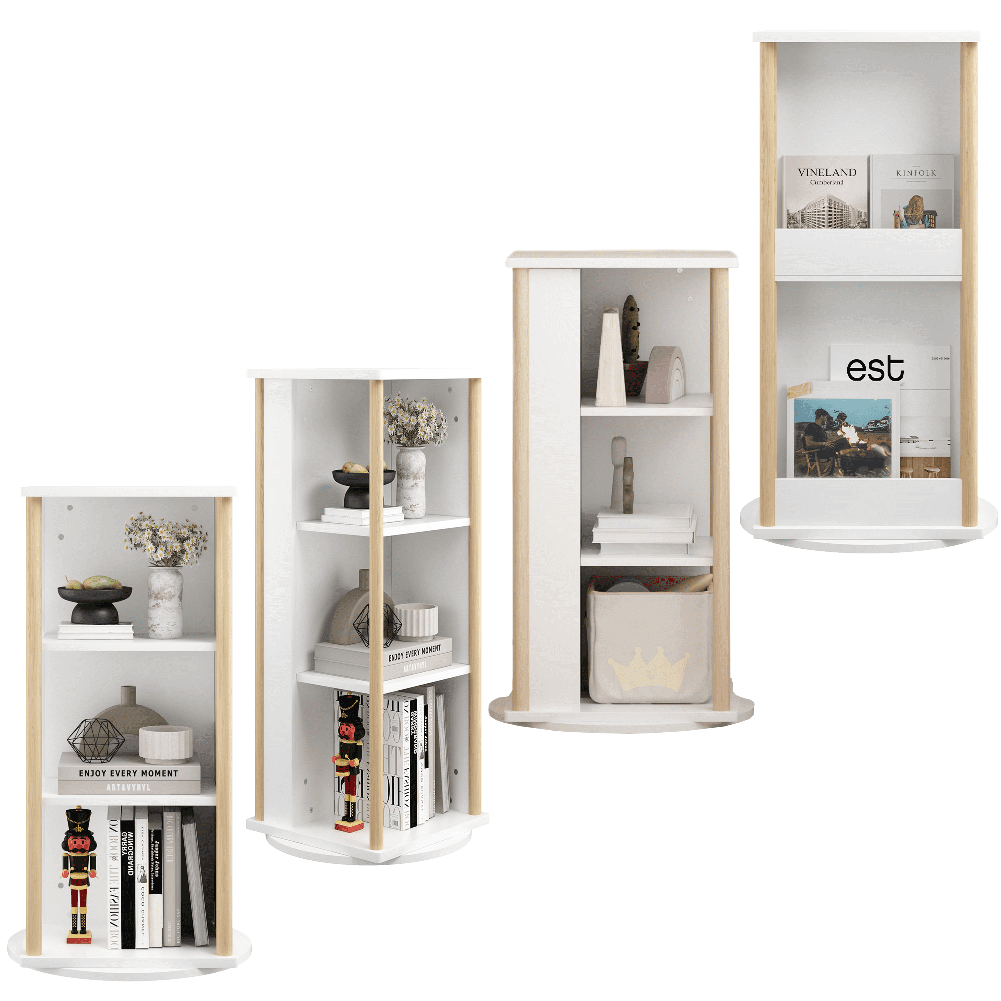 3 Tier Rotating Bookshelf, 360° Spinning Kids Bookshelf, Wood Revolving Bookcase & Toy Storage Organizer for Bedroom,Living Room,Nursery,Natural