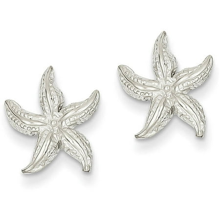 White Gold Starfish Earrings - 14k White Gold Polished & Textured Starfish Post Earrings