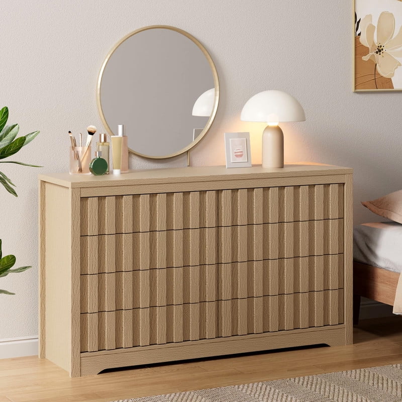 TROPOW Modern Fluted Dresser for Bedroom, Wooden Chest of Drawers, Handleless Storage Organizer with Deep Drawers for Clothes, Living Room or Hallway Furniture