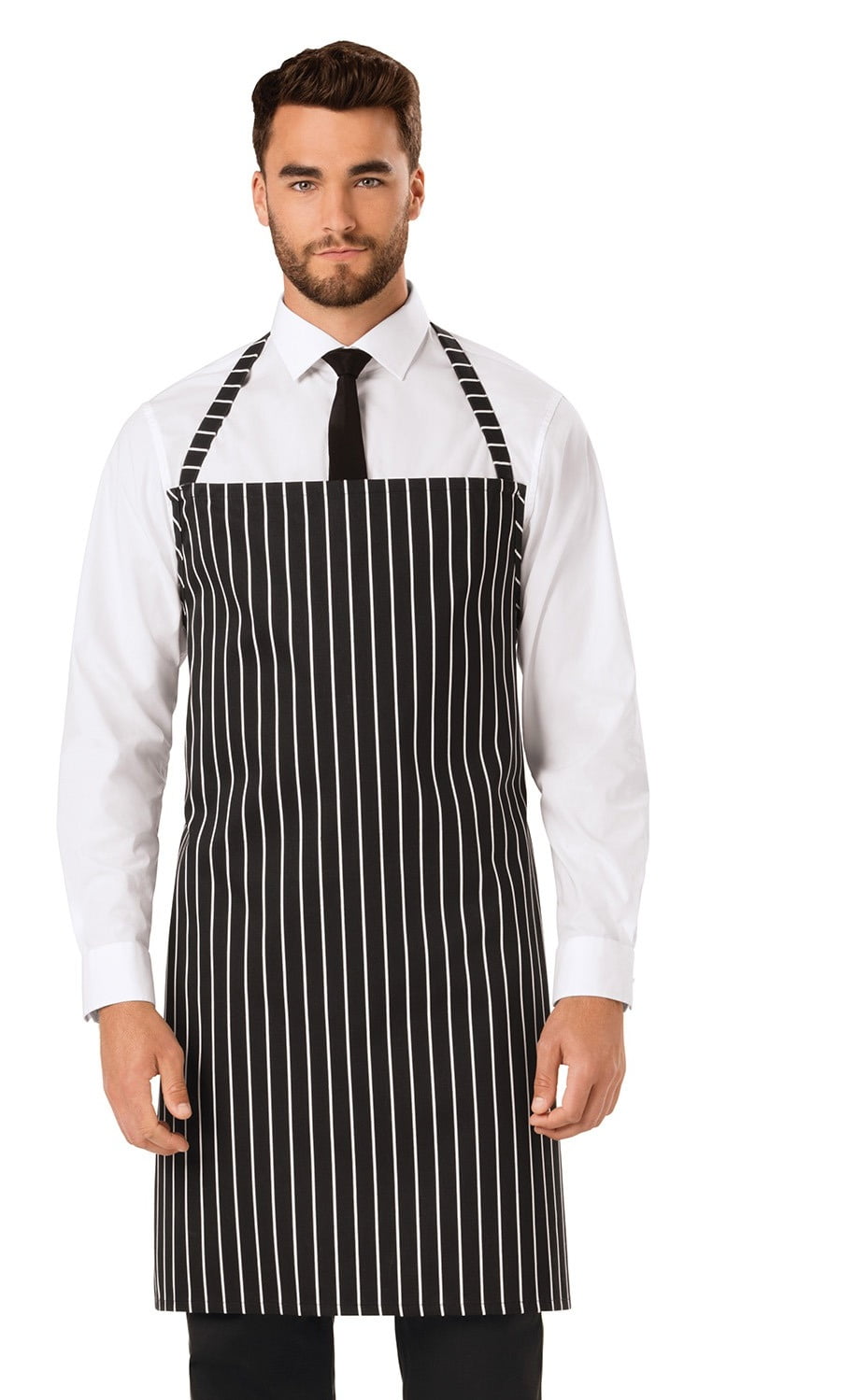 Dickies Chef DC54 Set Strap, No Pocket Bib Apron Black/ Wht Strpe
