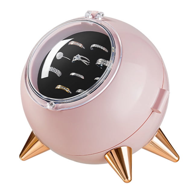 Caja redonda para presentación de joyas, atracción magnética multicapa, pequeña y redonda, con cubierta antipolvo transparente, color rosa