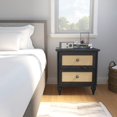 thumbnail image 4 of Sango Newcomb Black 2-Drawer Nightstand with Rattan Panels and Wooden feet for Adult, 4 of 7
