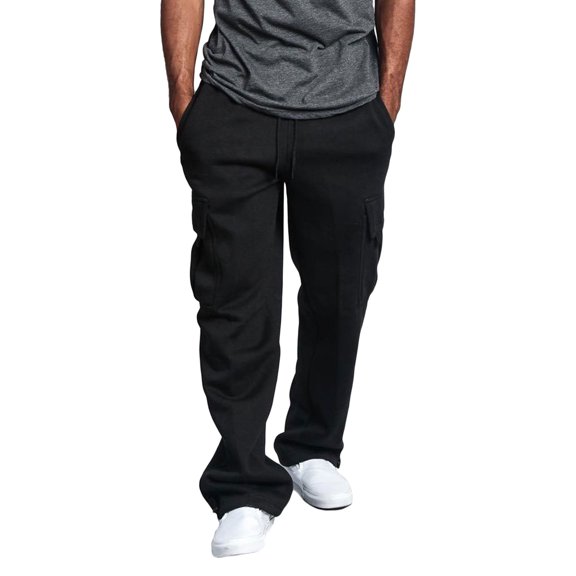 YYDGH On Clearance Men's Heavyweight Fleece Cargo Sweatpants Stretch Elastic Waist Athletic Workout Jogger Pants Drawstring Baggy Sport Trousers(Black,L)