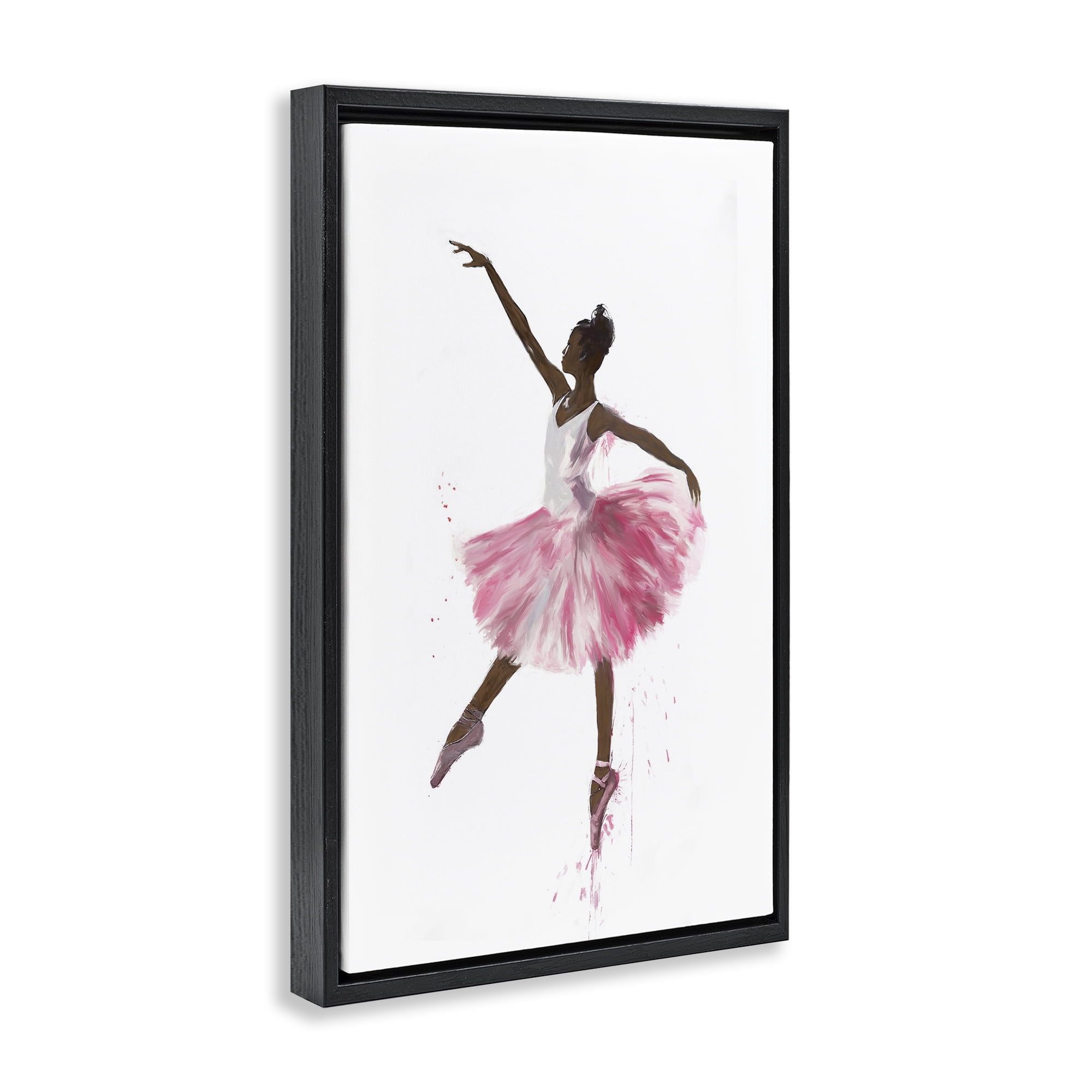 Stupell Industries Graceful Ballerina in Pink Novelty Painting Black Floater Framed Art Print Wall Art, 17 x 25