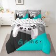 thumbnail image 2 of Manfei Chic Gamepad Teens Bedding Comforter Set 7pcs, Black Cyan Cartoon Queen Bedding Sets, Game Console Player Reversible Queen Sheet Sets, Ultra Soft Home Decor, 2 of 7