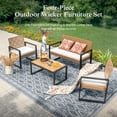 thumbnail image 3 of Alpha Joy 4 Piece Wicker Outdoor Patio Conversation Set, Brown & Beige, 3 of 12