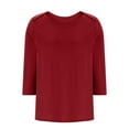 thumbnail image 5 of TKLPEHG 3/4 Sleeve Shirts for Women Plus Size Crew Neck Three-quarter Sleeve Tshirt Loose Fitted Classic Solid Color Tshirt Basic Tops Summer Casual Blouses (Red,XL), 5 of 6