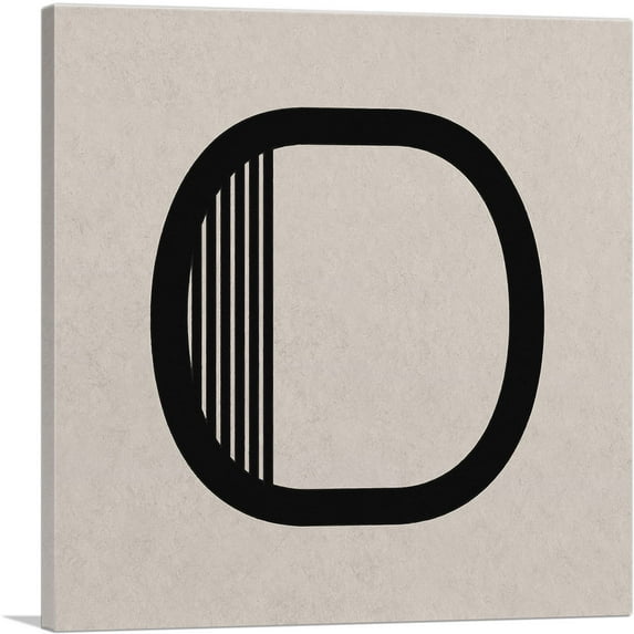 ARTCANVAS Beige Black Line Alphabet Letter O Canvas Art Print - Size: 36" x 36" (0.75" Deep)