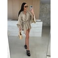 thumbnail image 4 of AURA Women V Neck Lace Long Sleeve Dress Loose Fit Casual Elegant Fall Mini Dress, 4 of 6