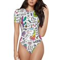 thumbnail image 2 of Uemuo Fun Animal with Unicorn Pattern Women's One Piece Short Sleeve Swimsuit Rash Guard Surfing Modest Quick-drying Swimsuit Beach Essentials-Large, 2 of 9
