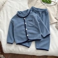 thumbnail image 2 of THDHVS Girls Fall Outfits,Unisex Toddler Solid Fleece Long Sleeve Top Pants Warm Loungewear 2 Piece Set,Toddler Girl Outfits Blue 6-12 Months, 2 of 10
