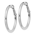 thumbnail image 2 of 14k White Gold 3x30mm Round Omega Back Hoop Earrings, 2 of 8