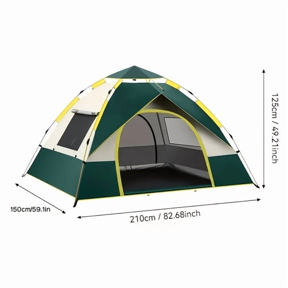 FANRUINA 3-4 Person Instant Pop Up Camping Tent, Windproof Lightweight Tent with Double Doors & Mesh Windows, Green & Beige for Hiking Travel Outdoor