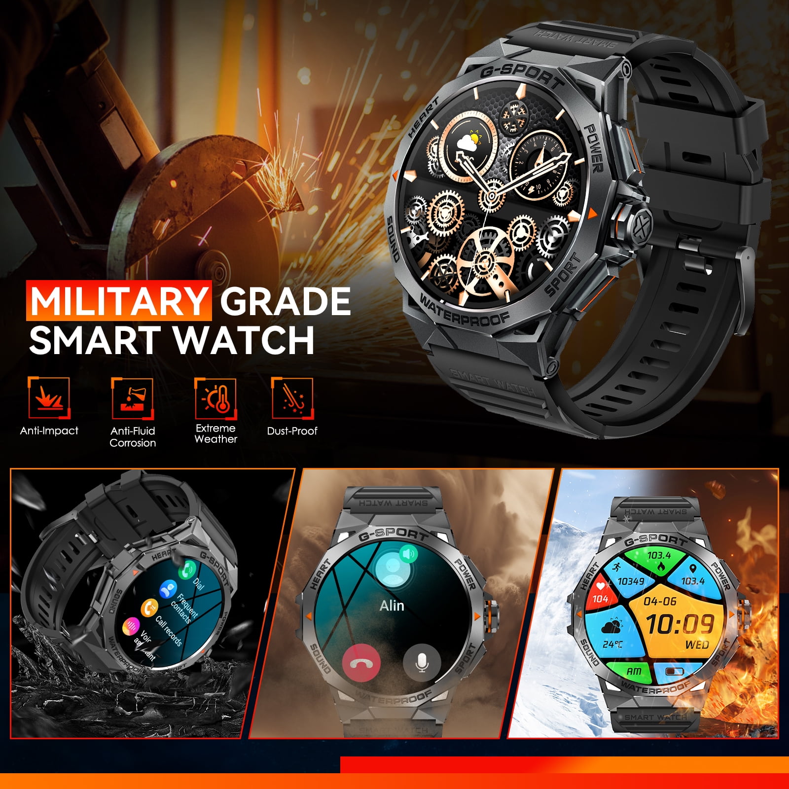 XAXRE Military Smart Watch for Men, 1.43" AMOLED Watch with AI Voice, 100+ Sports Modes Fitness Smartwatch for iOS Android Phones
