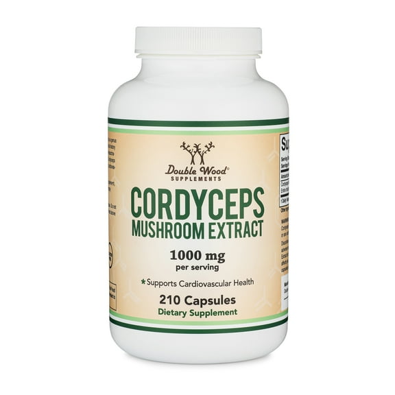 Cordyceps Capsules (Cordyceps Sinensis Mushroom Extract) 210 Count, 3.5 Month Supply, 1,000MG (7% Polysaccharides with Alpha and Beta Glucans) Cardiovascular and Aging Support by Double Wood