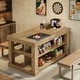 thumbnail image 4 of 55-Inch Kitchen Island with 3 Shelves, Farmhouse Kitchen Island Table, Light Brown, 4 of 7