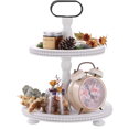 thumbnail image 1 of Urban Deco Wooden Decorative Tray Two Tiered Tray Round Serving Tray (White), 1 of 8