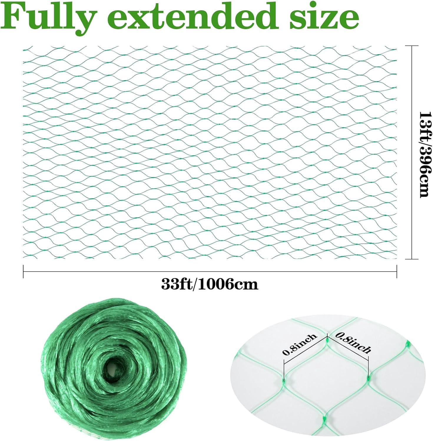 Bird Netting for Garden 13x33ft - Garden Netting Mesh for Garden Protection Bird Fence Plant Netting Chicken Coop Deer Squirrels Poultry Protect Fruit Trees Vegetable