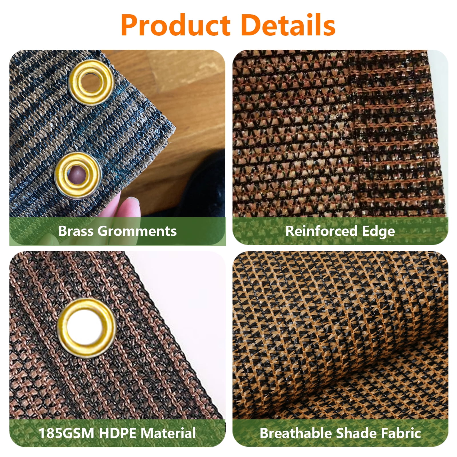 90% Sun Shade Cloth, 8' x 10' Pergola Shade Cover for Patio, Outdoor, Garden, Backyard, Mocha