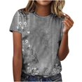 thumbnail image 2 of ICHUANYI Clearance Women Fashion Summer Sexy Fold Printed Regular Women Short Sleeves Round Neck Button Top(Gray, L) ICHUANYI WER2023080806670, 2 of 5