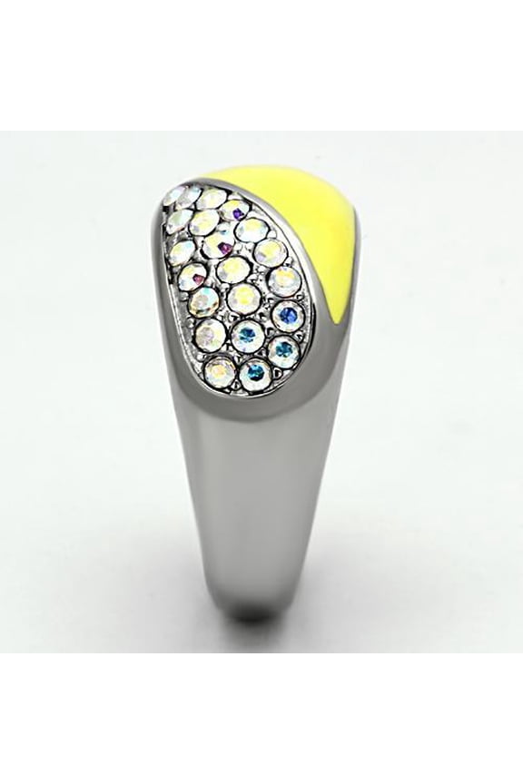 TK829 - High polished (no plating) Stainless Steel Ring with Top Grade Crystal in Aurora Borealis (Rainbow Effect)