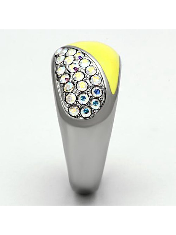 TK829 - High polished (no plating) Stainless Steel Ring with Top Grade Crystal in Aurora Borealis (Rainbow Effect)