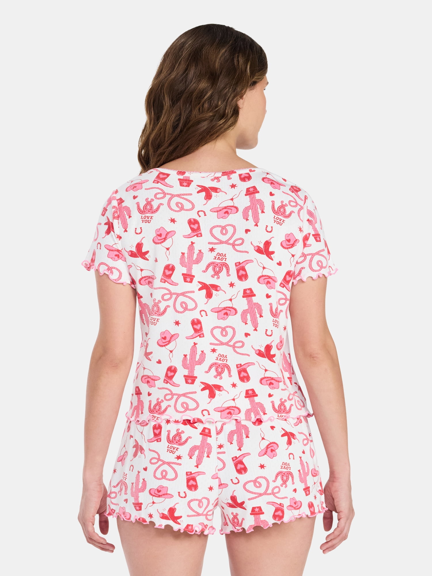 Valentine's Day Women's Knit Henley Top and Shorts Pajama Set from Way to Celebrate, 2-Piece, Sizes XS-3X