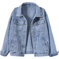 thumbnail image 1 of SHAR Women's casual denim jacket, solid color long sleeve denim jacket, 1 of 5