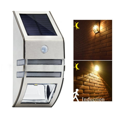 Solar Porch Lights Outdoor Lighting Stainless Steel Waterproof PIR Motion Sensor LED Solar Light Garden Yard Outdoor Wall Lamp Pathway Porch Security Light (Warm White) ()