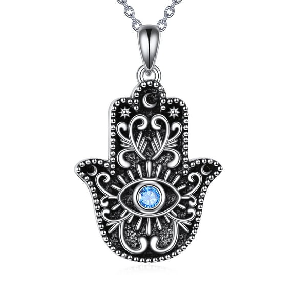 Hamsa Hand Necklace for Women 925 Sterling Silver Hand of Fatima Pendant Hamsa Evil Eye Jewelry Gifts for Women Men