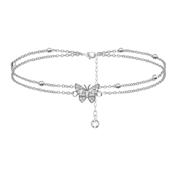 Daolelai Butterfly Silver Women's Anklet - Adjustable Layered Women's Anklet - Jewelry Anklet Gift