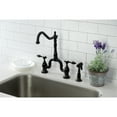 thumbnail image 2 of Kingston Brass KS7750TALBS Tudor Two-Handle 3-Hole Deck Mount Bridge Kitchen Faucet with Brass Side Sprayer in Matte Black, 2 of 7