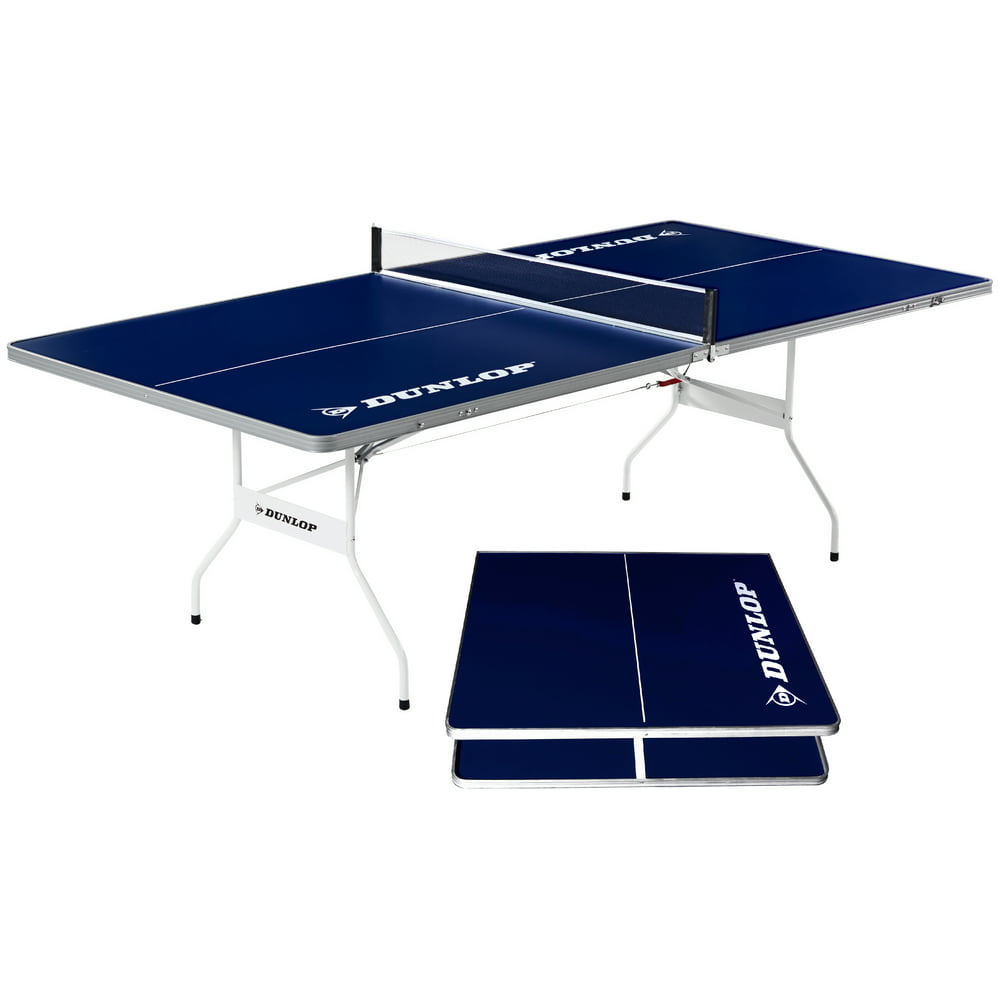 Dunlop Mid Size 96" Indoor & Outdoor Portable Table Tennis Table, Pre Assembled, Blue
