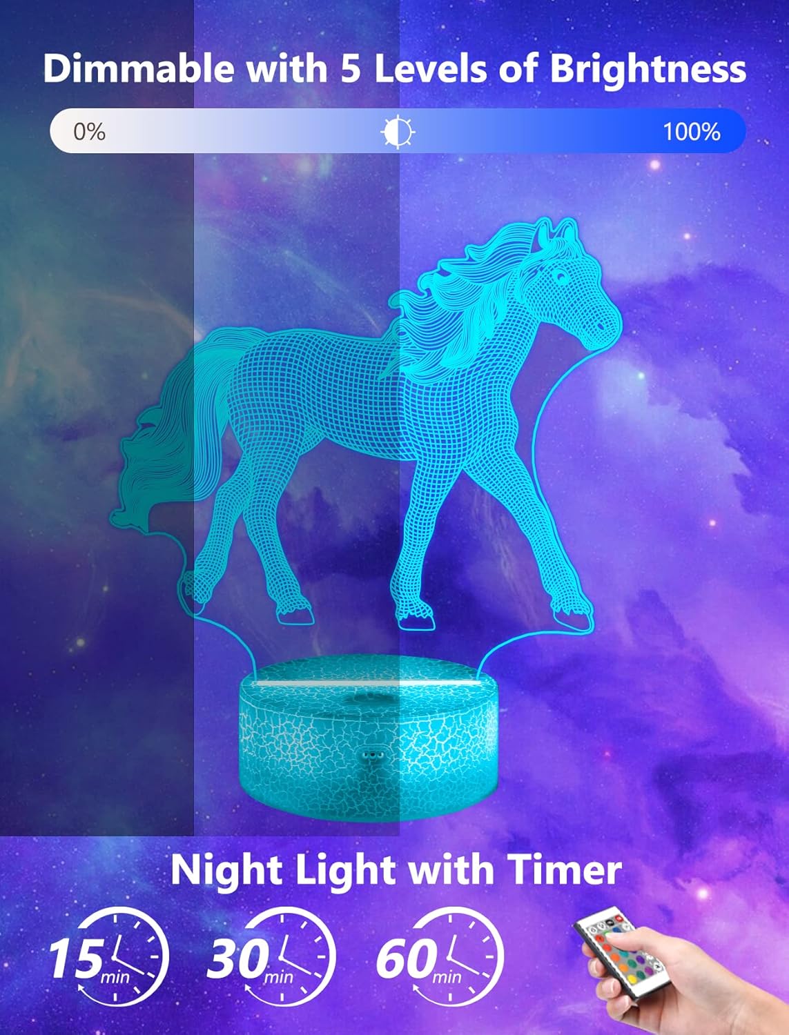 SHAANXIXIAN Horse Gifts for Girl, Horse 3D Night Lights for Kids Illusion Lamp 16 Colors Changing with Remote Birthday Gifts for Child Baby Boy and Girl
