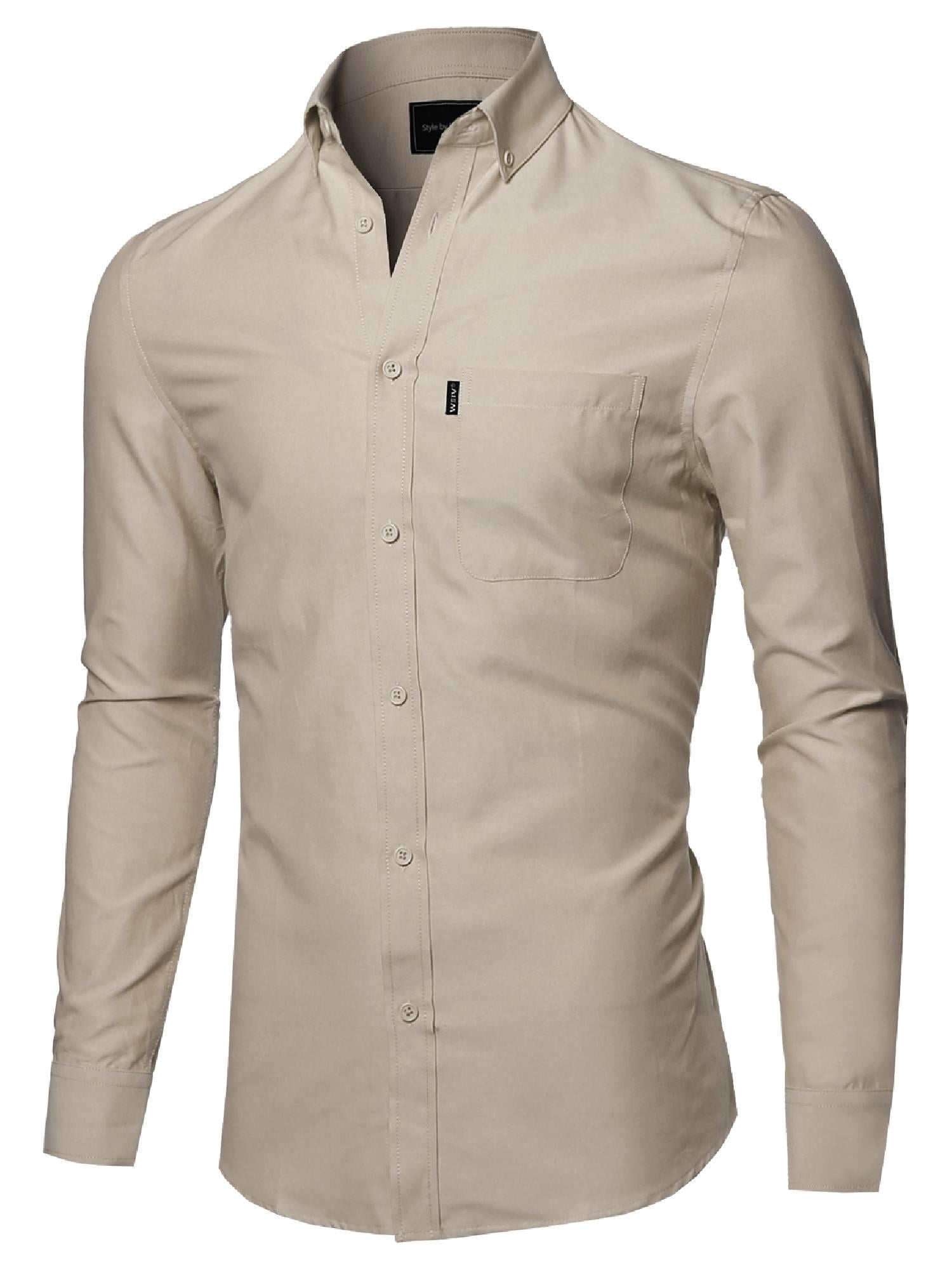 Men's Basic Button Down Collar Chambray Long Sleeve Shirt - Walmart.com