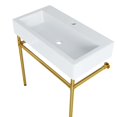 thumbnail image 4 of Sink Vanity Cabinet, Wall Mount, White Gold, Ceramic, Stainless, Modern Contemporary, Hotel Bedroom Bathroom Master Suite Guest, 4 of 8
