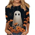 thumbnail image 2 of Yeaiivve Womens Halloween 3/4 Sleeve T Shirts Cute Ghost Floral Printed Crewneck Blouse Loose Fit Casual Tunic Tops Elegant Party Tshirts 3XL, 2 of 5