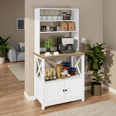 DEXTRUS 5-Tier Kitchen Bakers Rack with Storage Cabinet, 39" Microwave Stand with Power Outlet,White