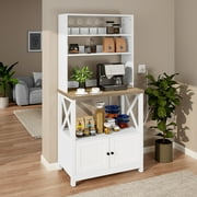 DEXTRUS 5-Tier Kitchen Bakers Rack with Storage Cabinet, 39" Microwave Stand with Power Outlet,White