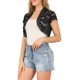 thumbnail image 4 of Cárdigan de encaje para mujer INSPIRE CHIC, elegante, de manga corta, con frente abierto, floral, corto, bolero, top de encaje, negro, 4 of 8