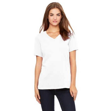 The Bella + Canvas Ladies Relaxed Jersey Short Sleeve V-Neck T-Shirt - WHITE - S