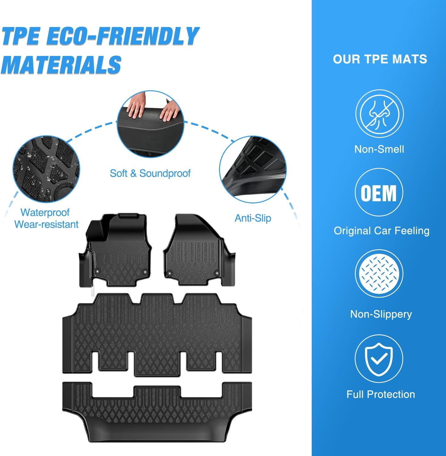 Nilight TPE Floor Mats for Chrysler Pacifica 2017 2018 2019 2020 2021 2022 2023 2024 2025 (Not Hybrid) All Weather Custom Fit Heavy Duty Floor Liners