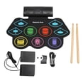 thumbnail image 1 of Juego de 9 almohadillas de batería electrónica de color, juego de almohadillas de práctica de batería portátil de voz externa, soporte BT 100-240V, enchufe europeo, 1 of 5